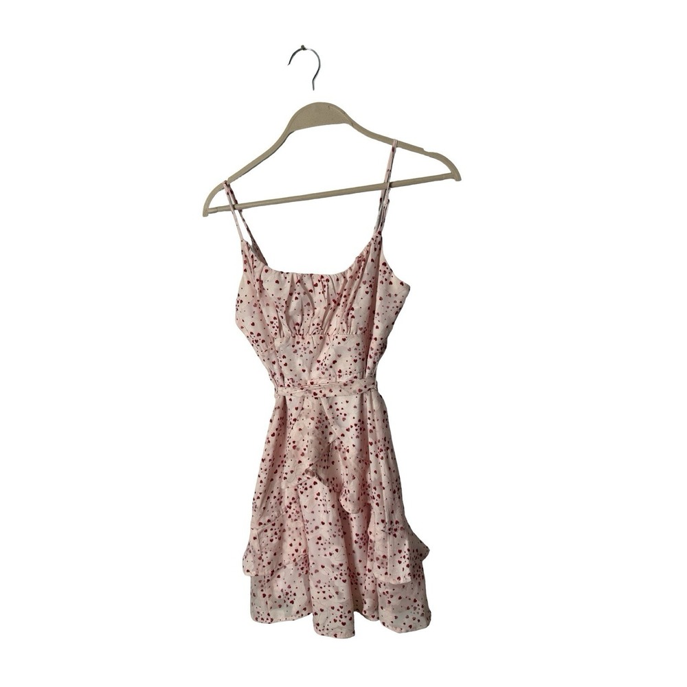mi ami for francesca's Pink Heart Ruffle Short Strappy Chiffon Dress size Small‎